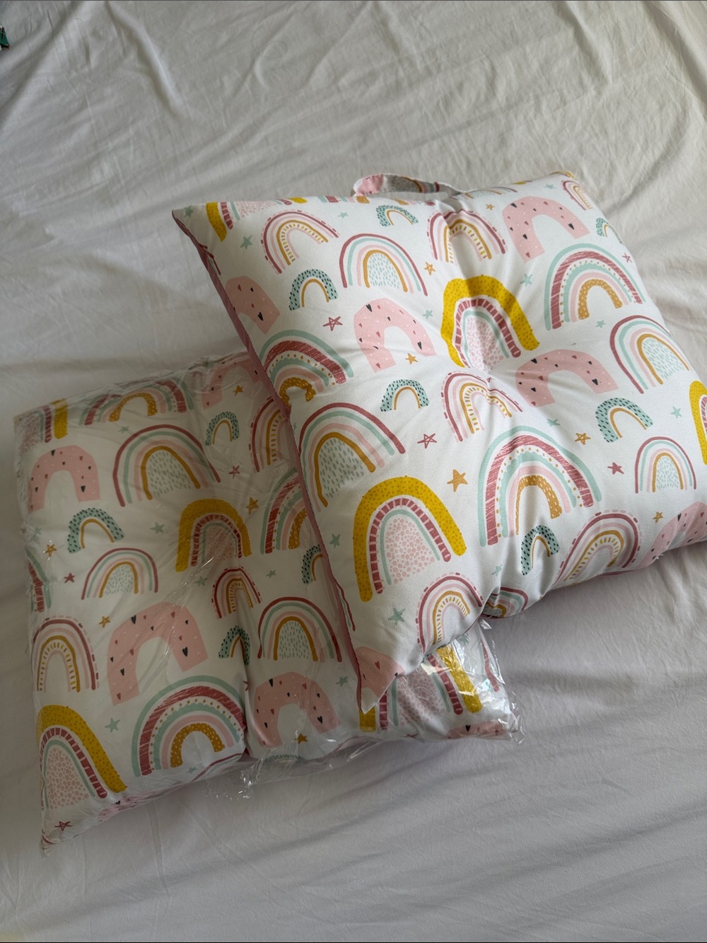 Carter's Rainbow Print Tufted Floor Cushions - Pink, Yellow, Mint